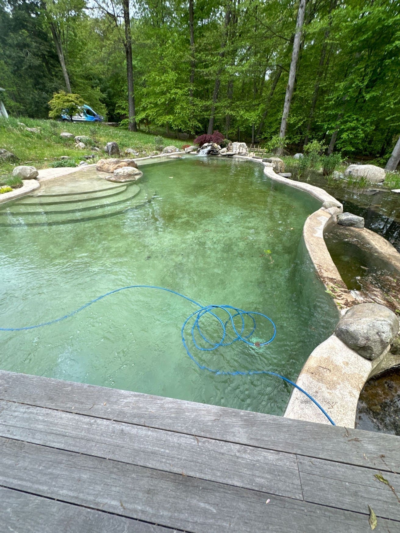 Beautiful koi pond with waterfall