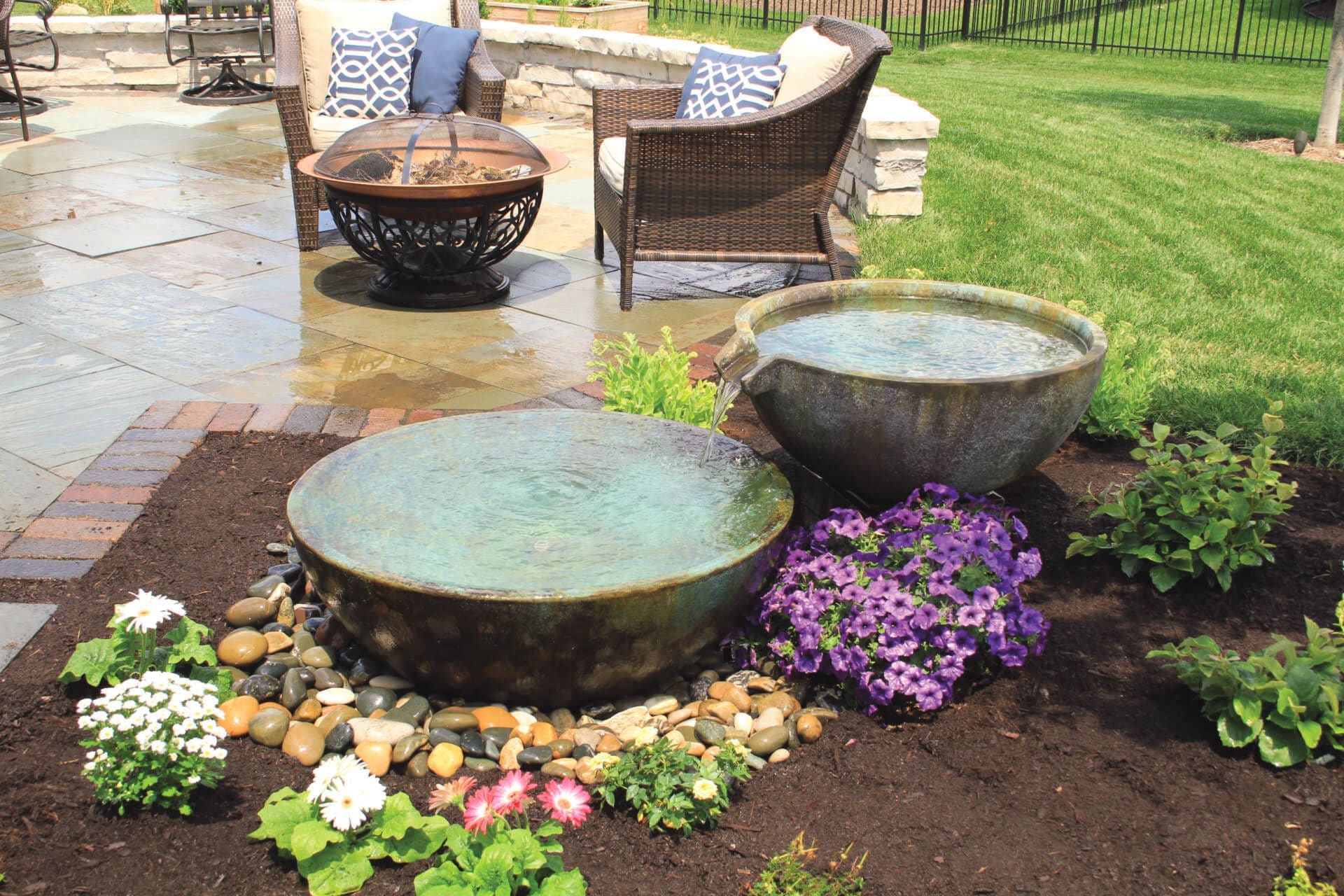 Spillway bowl fountain at Garden State Koi display gardens