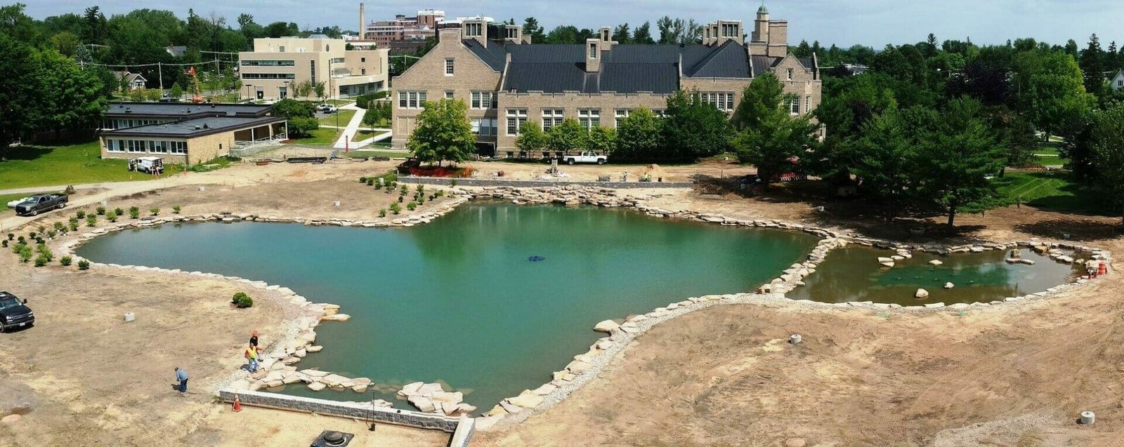 Large campus pond built by Garden State Koi, New York