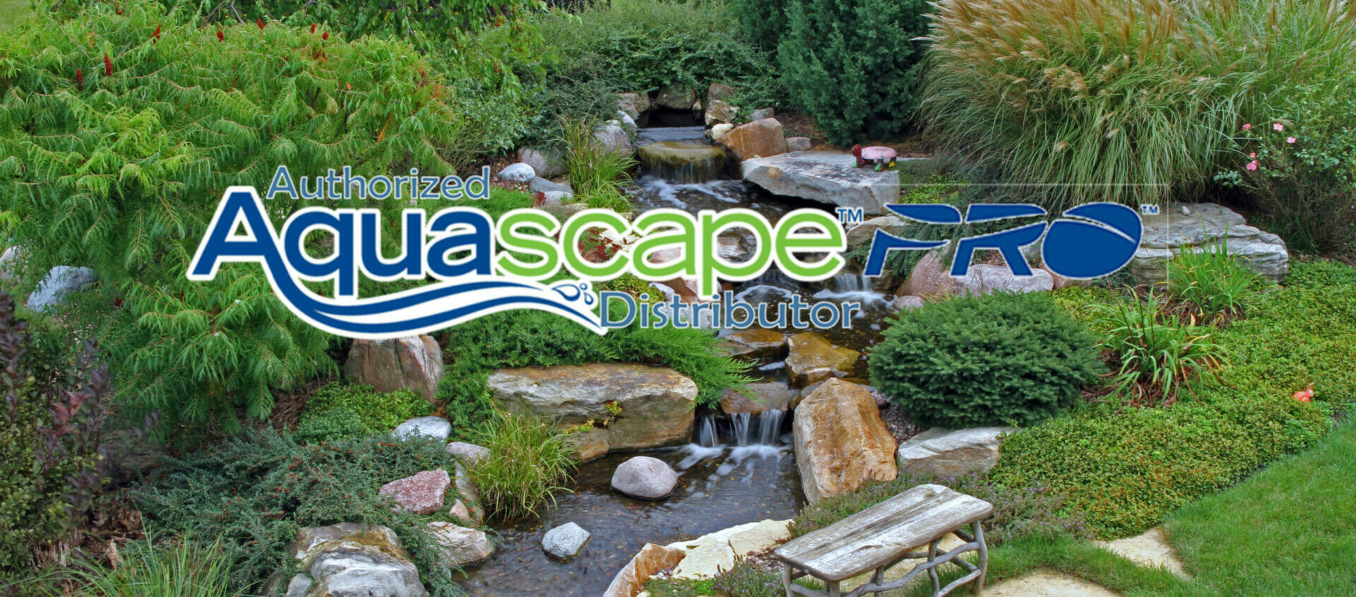 Aquascapes pondless waterfall with logo